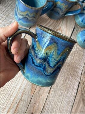 Handmade Artisan Blue Gradient Lead free Glaze Ceramic Coffee Mug Unique Heavy